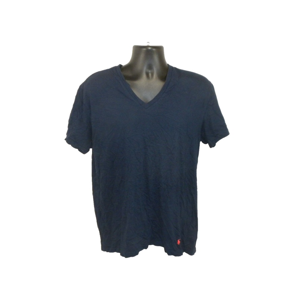 Polo Ralph Lauren Mens T-Shirt‎ L Blue Classic Fit V Neck Short Sleeve Pony Ivy